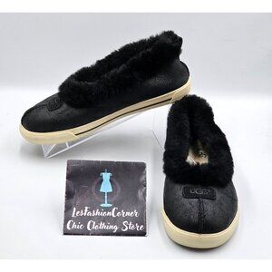 UGG Australia Women's Black Suede Fuzzy Lined Rylan Skimmer Slippers Size 8 2977